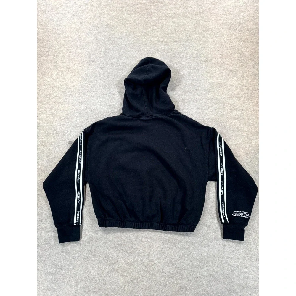 Justice Sport Girls Black Rainbow Glitter Graphic Cropped Hoodie Size S